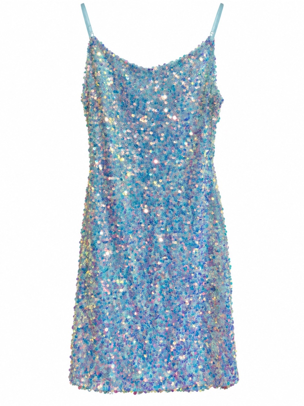 B Darlin Light Blue Iridescent Sequin Slip Dress